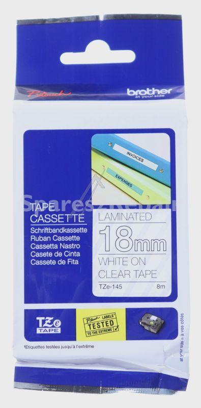 Brother Colour Cartridge - Tze145 Label Tape White On Transparent 18mm-8m Laminated Brother