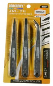 Jakemy Suction Cup Vacuum Tweezer - Jm-t11 Antistatic Tweezer Set - 3pc Fine Flat & Curved Tips