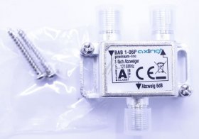 Axing Aerial Distributor 1-way - Abzweiger, 1-fach, 6 Db, 5-1218 Mhz, F-buchse, Premium-line