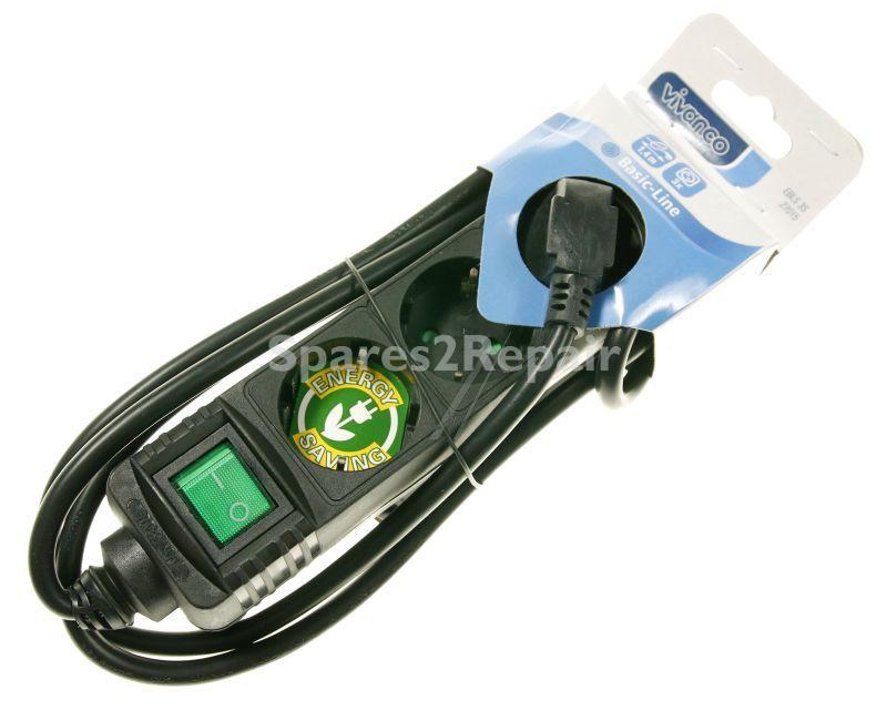 VIVANCO Three-way Plug Adaptor EBLS 3S THREE-WAY PLUG ADAPTOR, BLACK, 1.4M, 1.5MM 27015