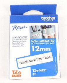 Brother Colour Cartridge - Tzen231 Label Tape Black On White 12mm-8m Unlaminated Brother