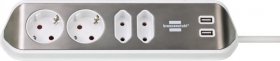 Brennenstuhl Four-way Trailing Socket - Estilo Estilo Four-way Trailing Socket+usb-charging Function 4-ways 2x Protective Contact And 2x Euro Silver-white, 2m, H05vv