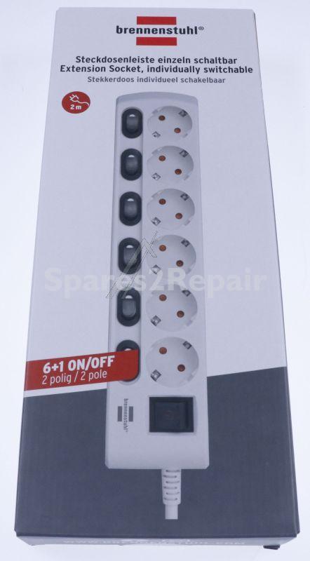Brennenstuhl 6 Way Socket Outlet Switch - Steckdosenleite Einzeln Schaltbar 6-fach, 2m, H05vv-f 3g1,5, Weiss